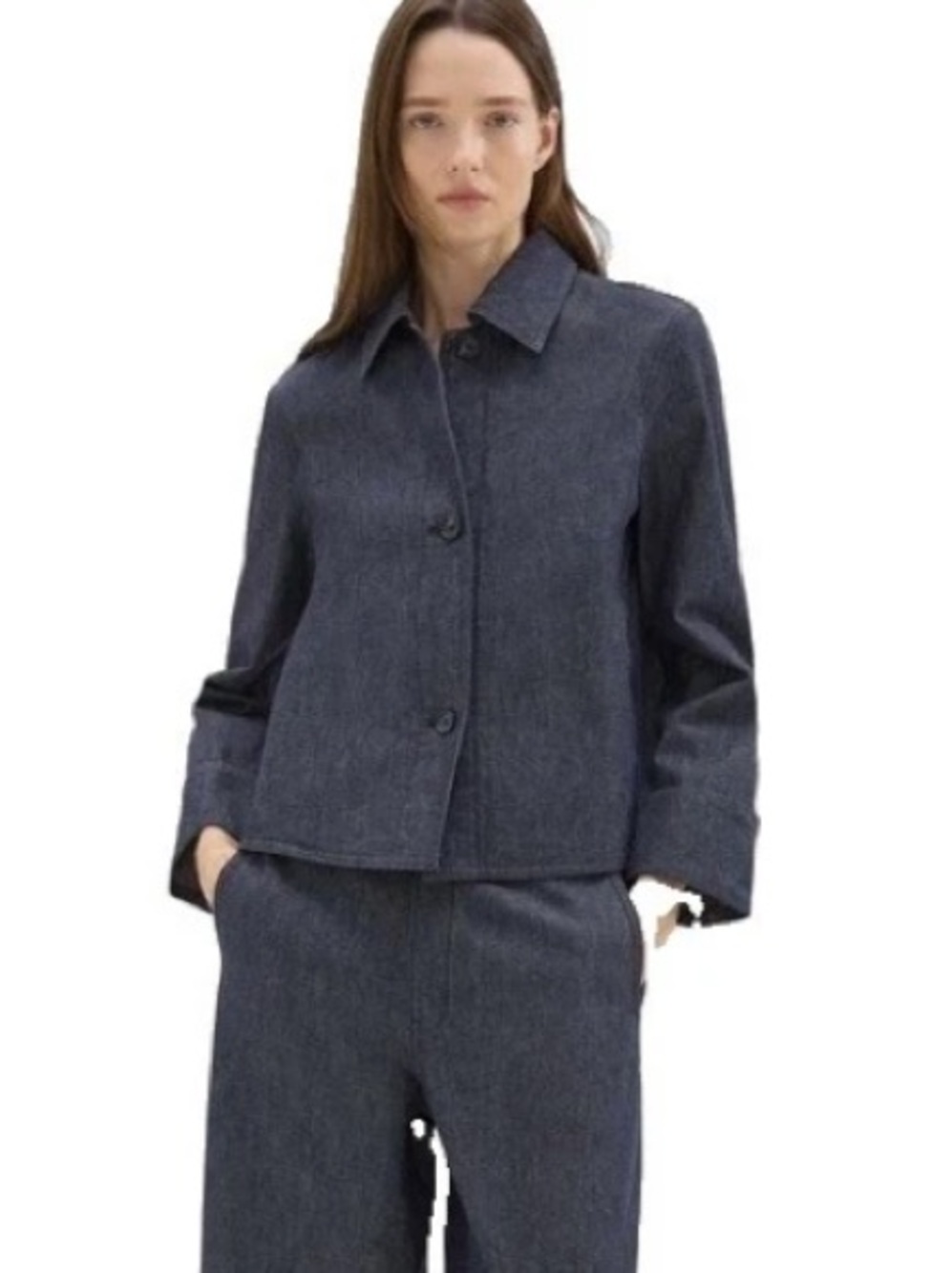 NWT Theory Cuffed Japanese Denim Boxy Cropped Jacket In Dark Crisp Blue Jean Lge